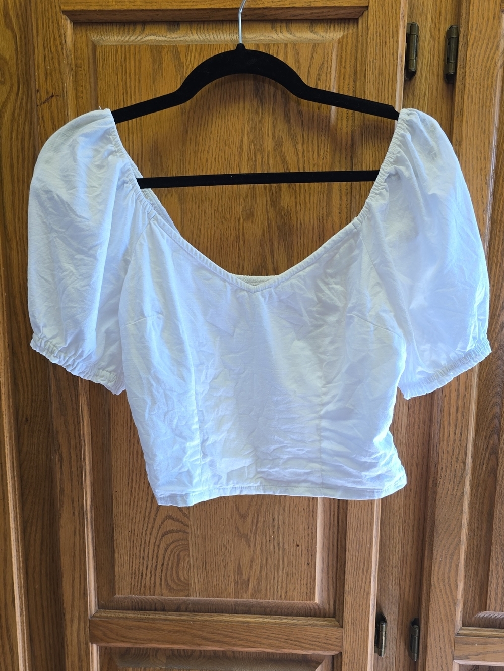 Abercrombie & Fitch White Cotton Puff Sleeve Crop Top, Small